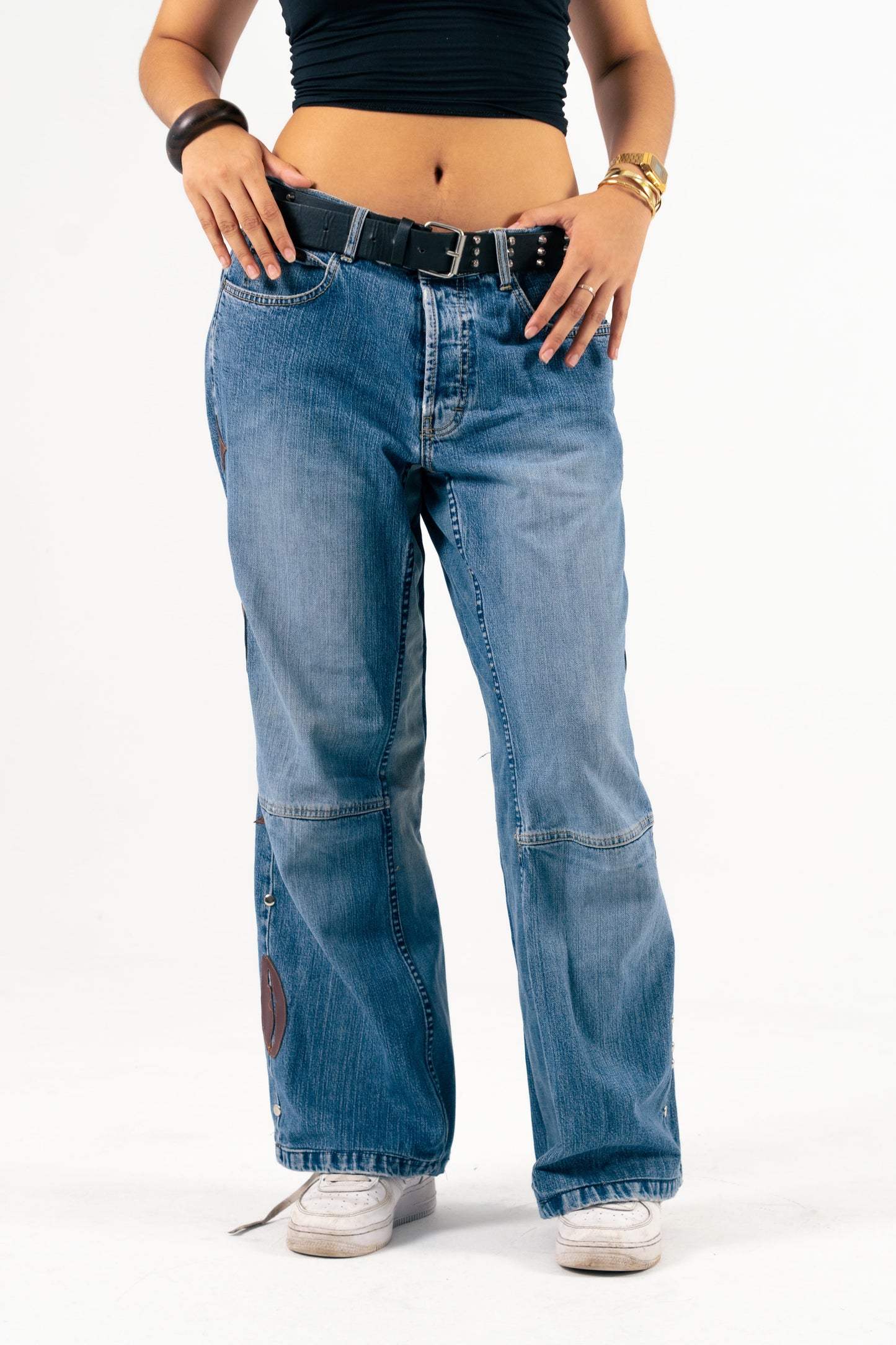 Blue Vintage Brown Cowrie Baggy Denim - Yimms