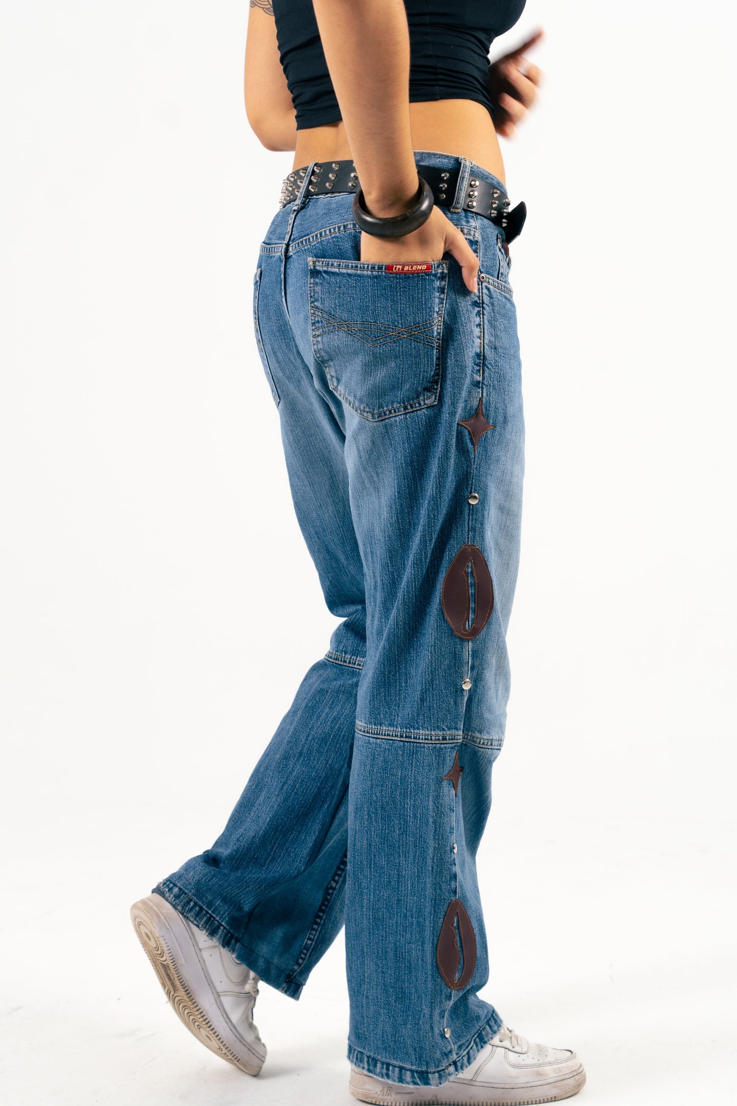 Blue Vintage Brown Cowrie Baggy Denim - Yimms