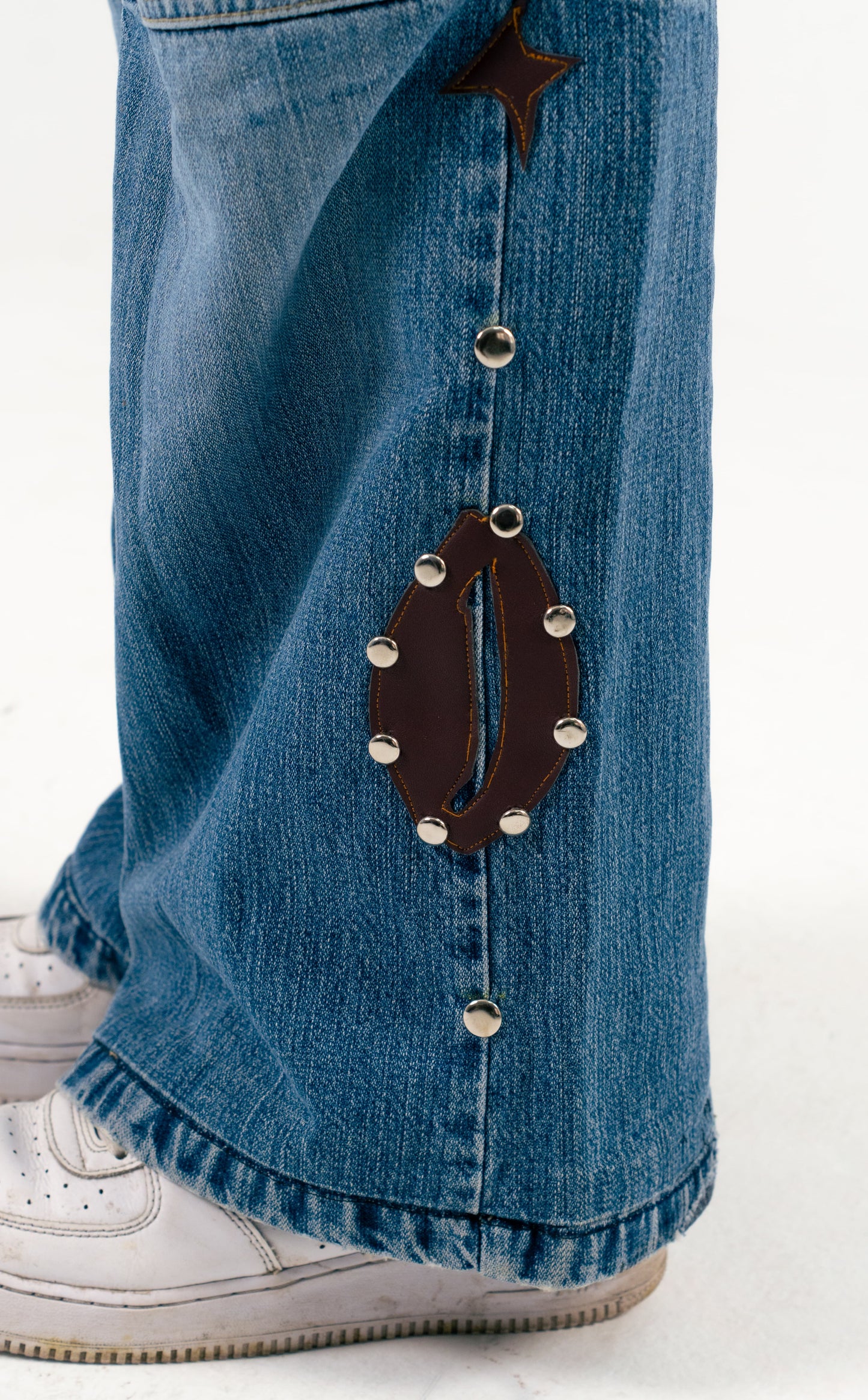 Blue Vintage Brown Cowrie Baggy Denim - Yimms