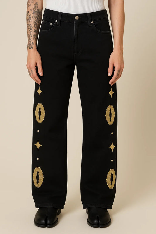 Dark Blue & Gold Cowrie Denim