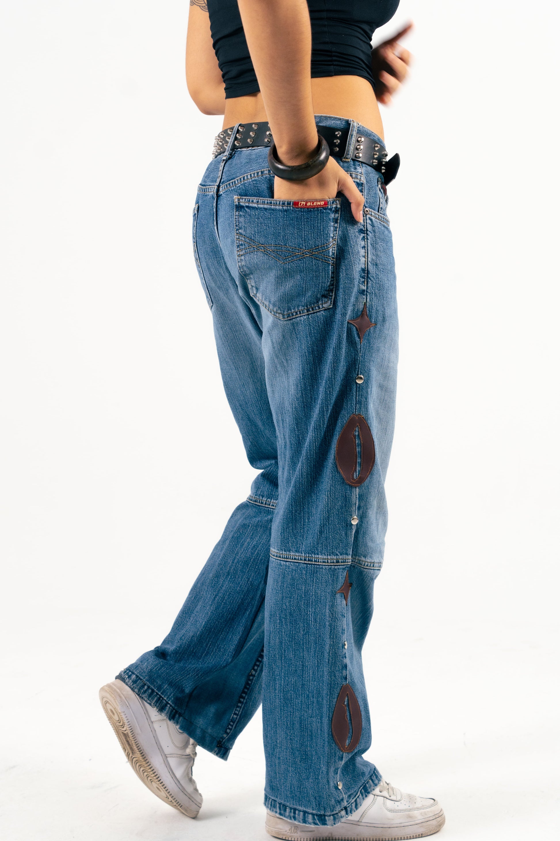 Blue Vintage Brown Cowrie Baggy Denim - Yimms